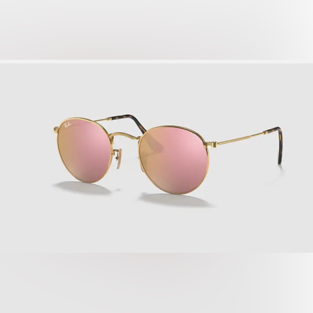 Ray-ban round flat gold sunglasses - gold frame/pink lenses